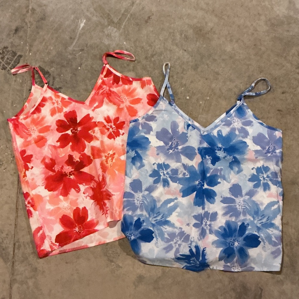 Floral Print Spaghetti Strap Cami Top - Pink and Blue